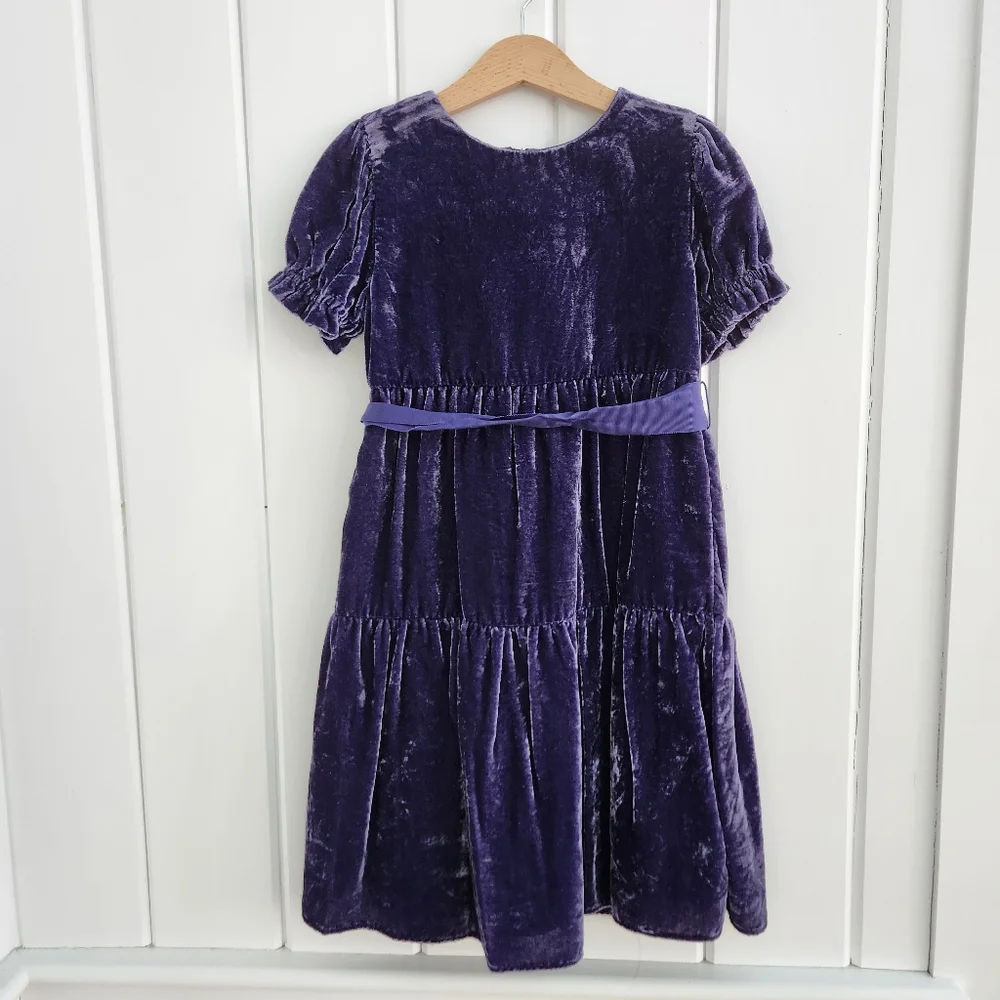 Crewcuts Purple Tiered Velvet Dress Size 7 - Picture 2 of 7